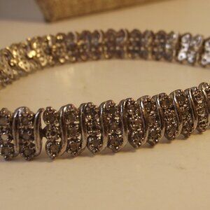 Vintage Silver FAS Thai Tennis Bracelet Genuine Diamonds - NICE!